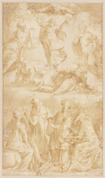 K II 046
<br/>
Verheerlijking van Christus met heiligen
<br/>
<em>Urbino, Carlo (ca. 1525-1585) - kopie naar</em>